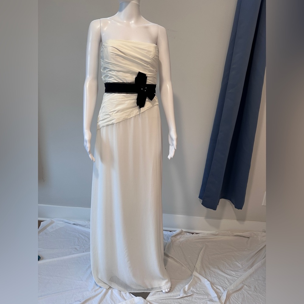 White Strapless Gown with Black Waist Bow